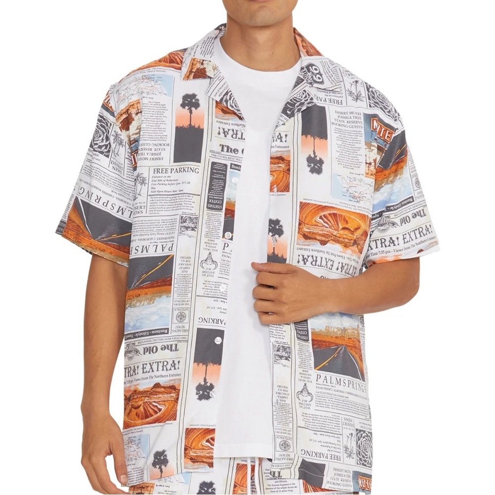 No Boundaries Newspaper Print Casual Shirt - Black, White, Orange